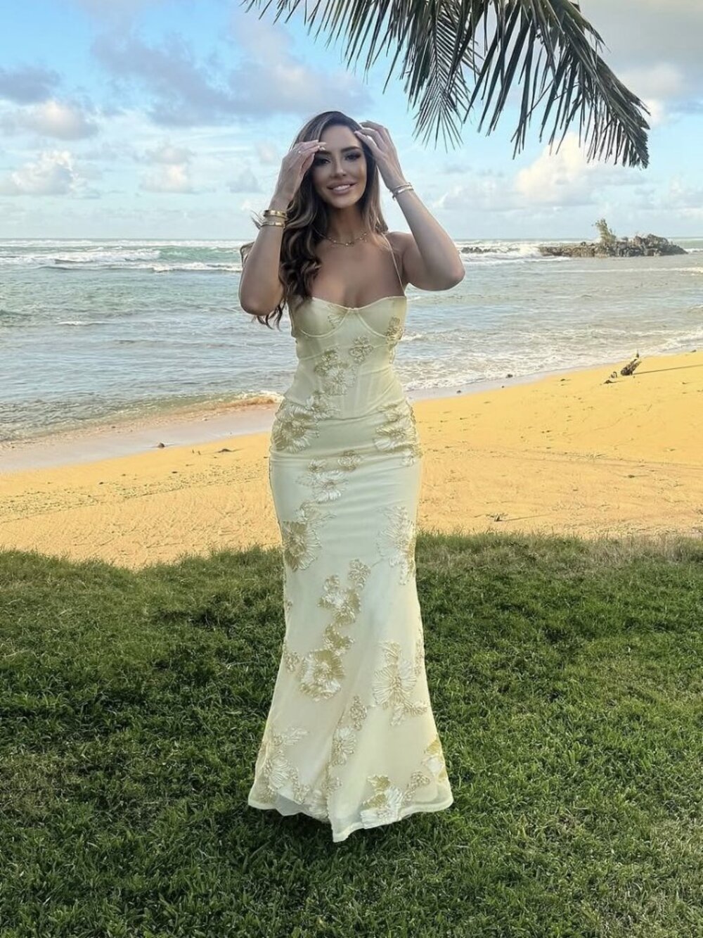 Babyboo Nefertiti Maxi Dress Lemon S Gold Floral Appliqué Corset Lace Up Gown